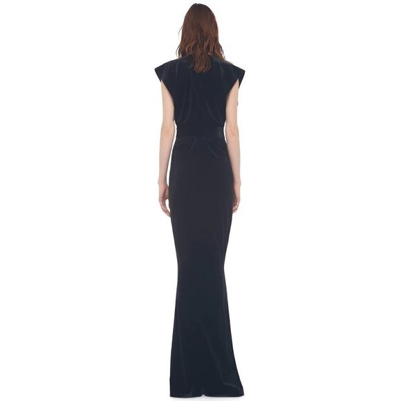 Norma Kamali V Neck Rectangle Velvet Gown in Black Small New Womens Long Dress - Picture 11 of 16